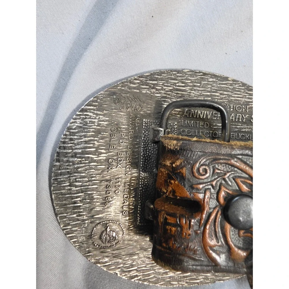 Vintage Hesston National Finals Rodeo 1988 Belt Buckle Tooled Leather Belt Ben